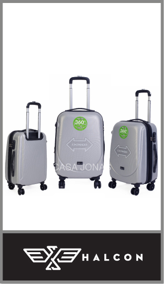Set de 3 valijas Halcón ABS rígidas con 4 ruedas 360° frente liso