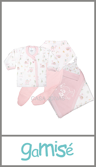 Caja ajuar de 5 prendas estampado clasico para bebé Gamise talle único