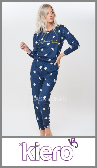 Pijama Kiero mujer m larga casaca y pantalon estampado estrellas t 4/5