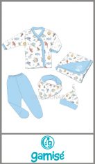 Caja ajuar Gamise de 5 prendas estampado clasico para bebé talle 1