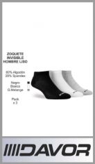 Zoquete Davor invisible de algodon con lycra en pack x 3 para hombre